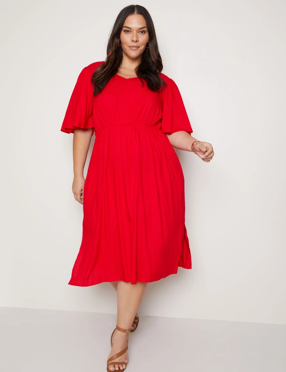 Autograph V Neck Elbow Sleeve Midi Woven Dress, hi-res image number null