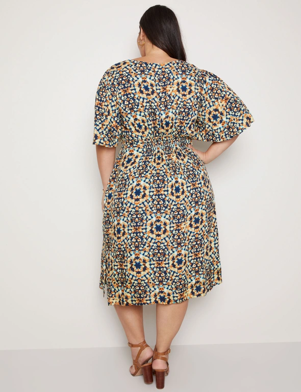 Autograph V Neck Elbow Sleeve Midi Woven Dress, hi-res image number null