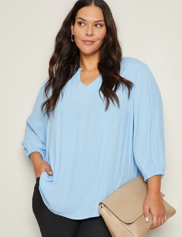Autograph Ruffle Collar 3/4 Sleeve Peasant Top, hi-res image number null