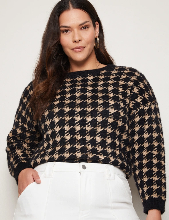 Autograph Long Sleeve Houndstooth Knit Jumper, hi-res image number null