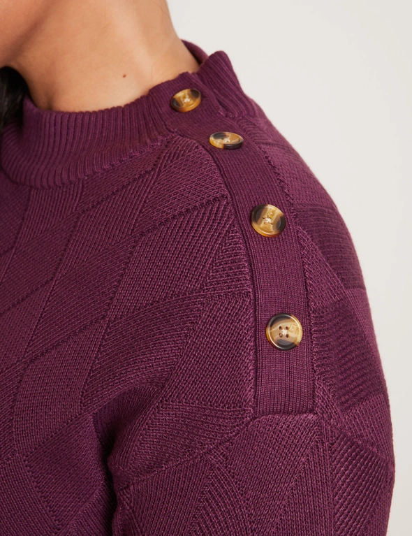 Autograph Long Sleeve Diamond Texture Button Detail Knit Jumper, hi-res image number null