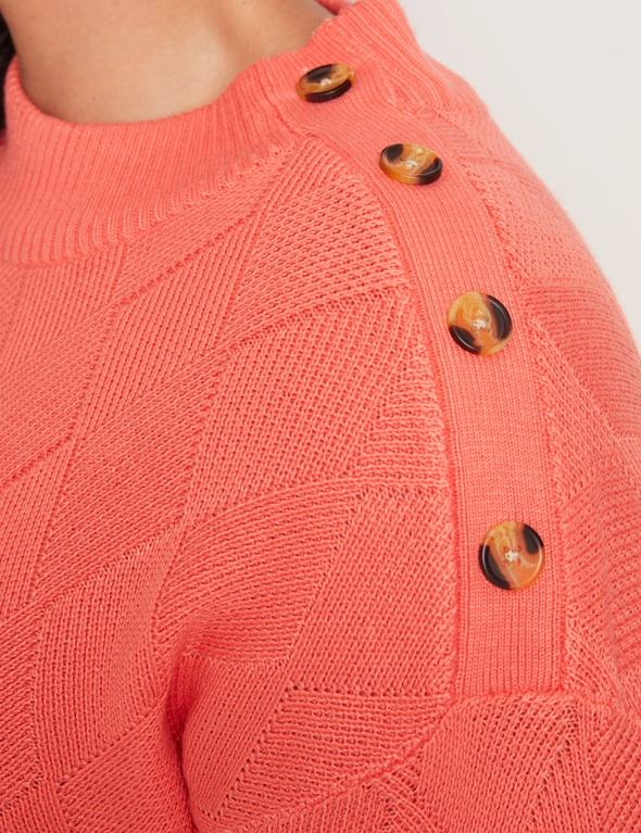Autograph Long Sleeve Diamond Texture Button Detail Knit Jumper, hi-res image number null