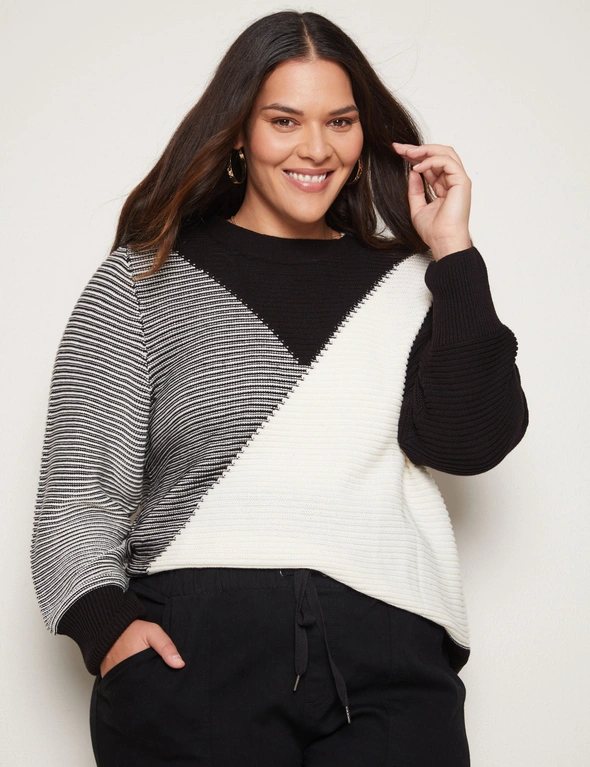 Autograph Long Sleeve Colour Block Ribbed Knit Jumper, hi-res image number null
