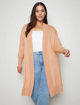 Autograph Long Sleeve Long Line Ribbed Detail Light Weight Knit Cardigan