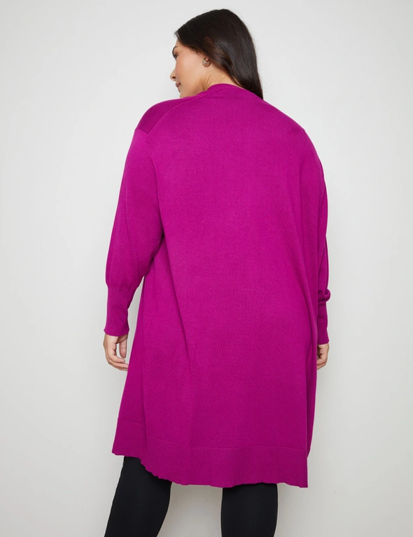 Autograph Long Sleeve Long Line Ribbed Detail Light Weight Knit Cardigan, hi-res image number null