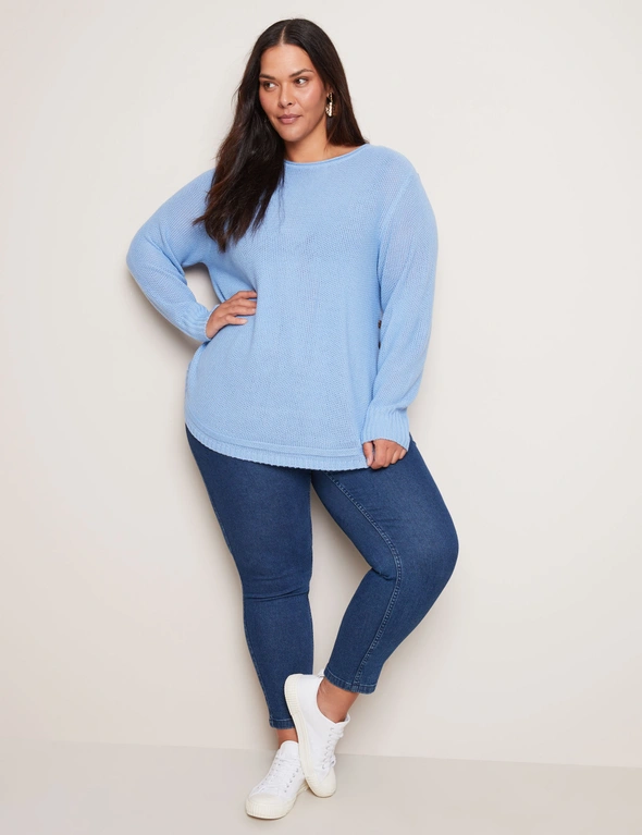 Autograph Long Sleeve Button Side Curved Hem Textured Knit Jumper, hi-res image number null