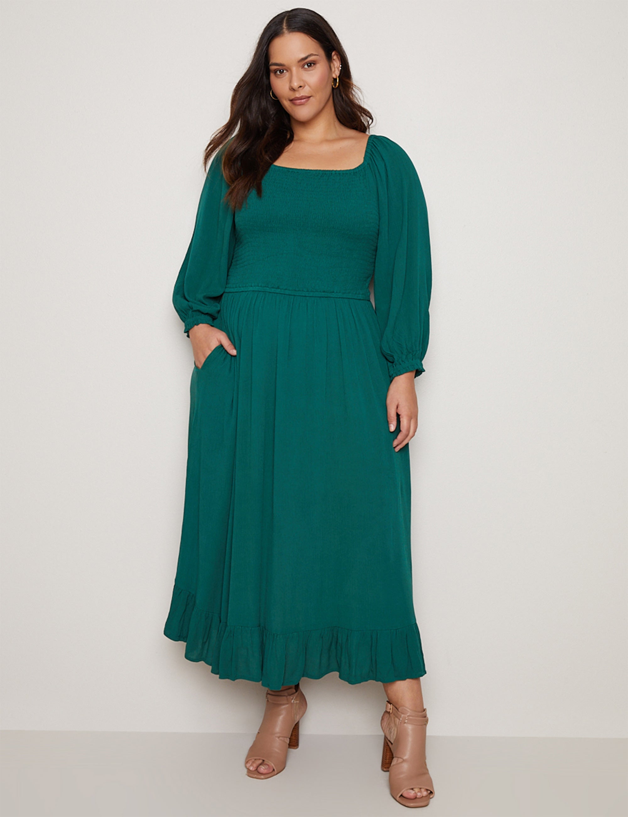 Autograph 3/4 Sleeve Shirred Tiered Maxi Woven Dress | EziBuy NZ