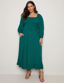 Autograph 3/4 Sleeve Shirred Tiered Maxi Woven Dress