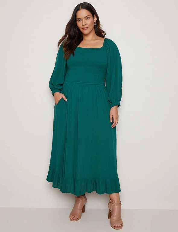 Autograph 3/4 Sleeve Shirred Tiered Maxi Woven Dress, hi-res image number null