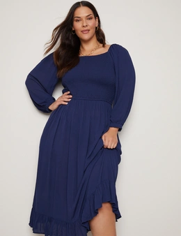 Autograph 3/4 Sleeve Shirred Tiered Maxi Woven Dress
