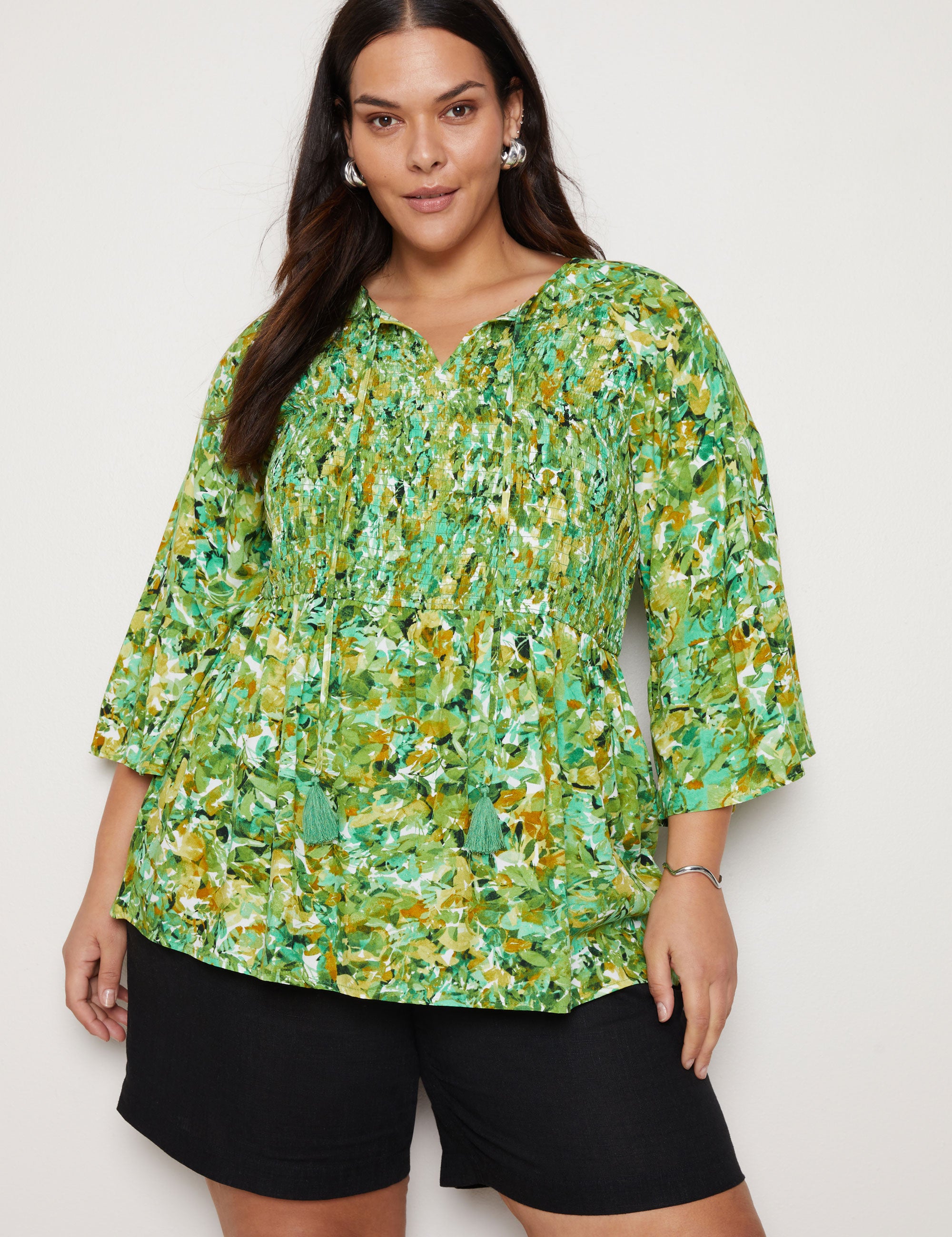 Autograph Shirred Ruffle Sleeve Peasant Top | EziBuy Australia