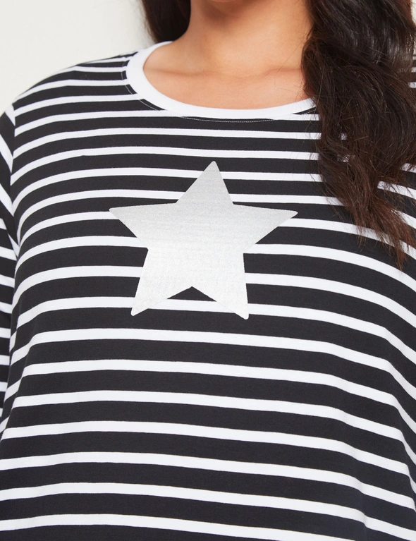 Autograph 3/4 Sleeve Stripe Novelty Top, hi-res image number null