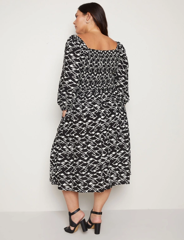 Autograph 3/4 Sleeve Shirred Woven Midi Dress, hi-res image number null