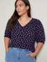 Autograph Gathered Elbow Sleeve V Neck Summer Top, hi-res