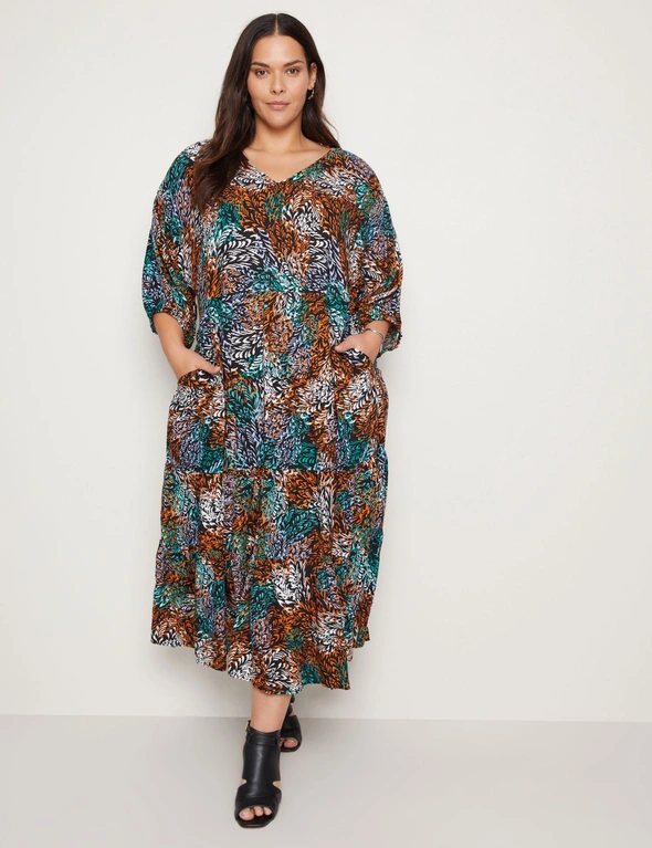 Autograph V Neck 3/4 Sleeve Tiered Maxi Woven Dress, hi-res image number null