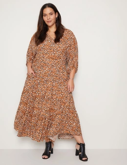 Autograph V Neck 3/4 Sleeve Tiered Maxi Woven Dress