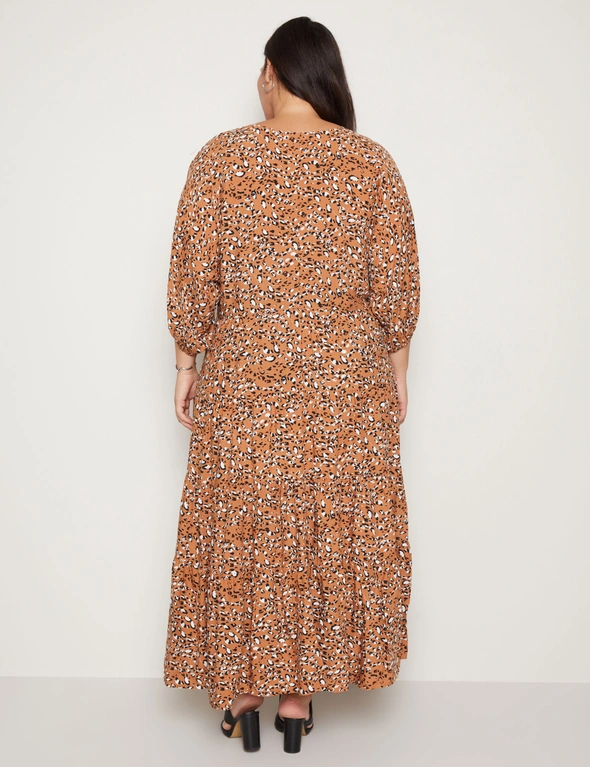 Autograph V Neck 3/4 Sleeve Tiered Maxi Woven Dress, hi-res image number null