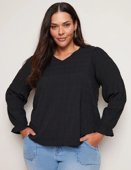 Autograph Long Sleeve V Neck Textured Top