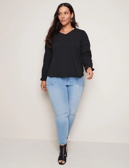 Autograph Long Sleeve V Neck Textured Top