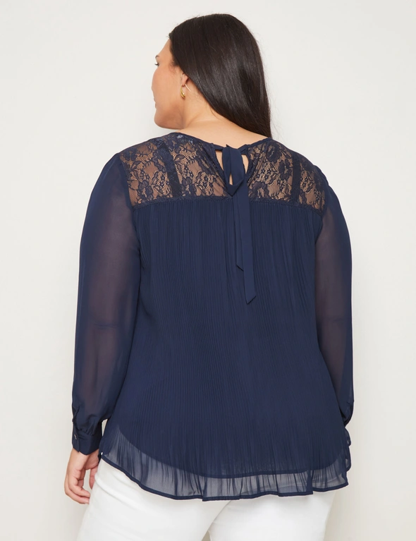 Autograph Long Sleeve Pleated Peplum Lace Detail Top, hi-res image number null