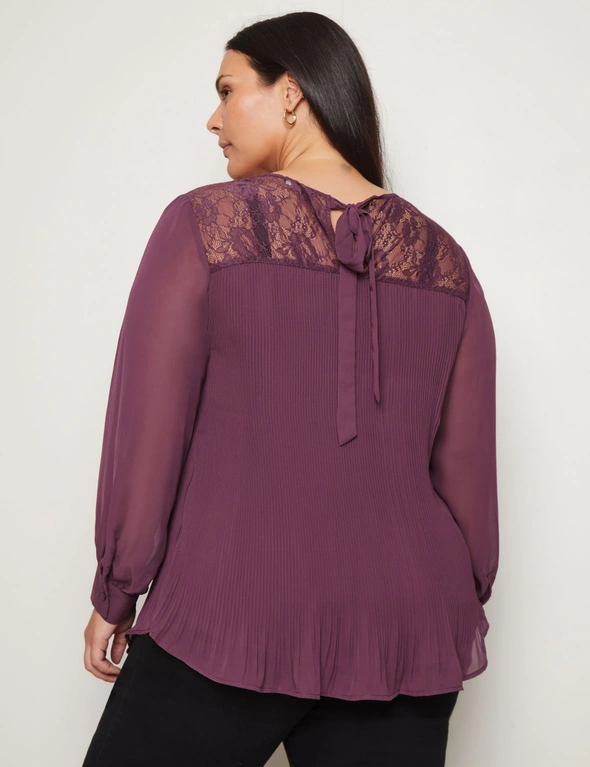 Autograph Long Sleeve Pleated Peplum Lace Detail Top, hi-res image number null