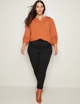 Autograph 3/4 Sleeve Pintuck Lace Peasant Top