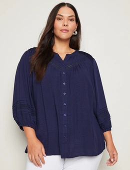 Autograph 3/4 Sleeve Pintuck Lace Peasant Top