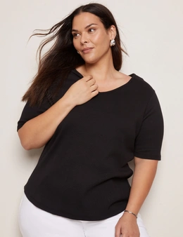 Autograph Elbow Sleeve V Neck Ribbed Top