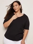 Autograph Elbow Sleeve V Neck Ribbed Top, hi-res