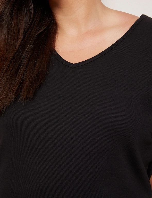 Autograph Elbow Sleeve V Neck Ribbed Top, hi-res image number null