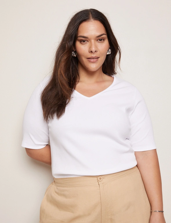 Autograph Elbow Sleeve V Neck Ribbed Top | Autograph