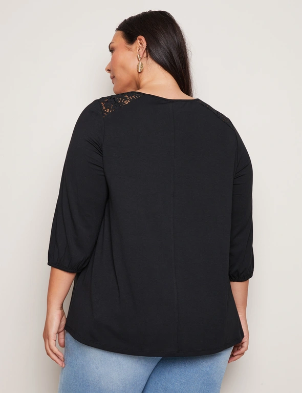 Autograph 3/4 Sleeve Lace Detail Shirred Top, hi-res image number null
