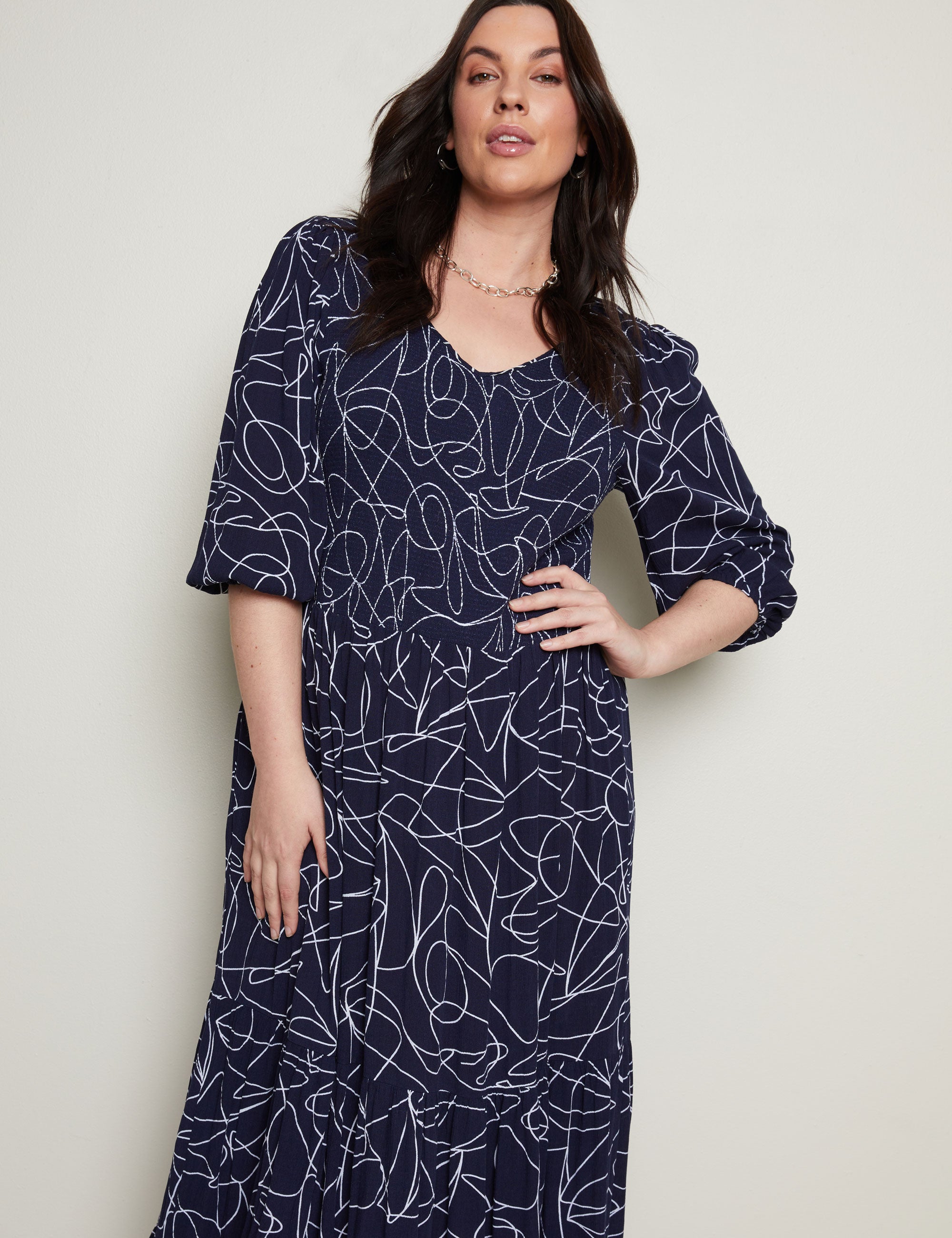 Autograph V-Neck Tiered Print Maxi Dress | EziBuy Australia