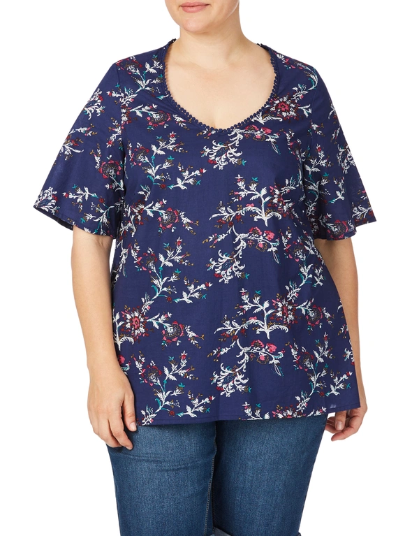 Beme Elbow Sleeve Lace Trimmed Print Top, hi-res image number null