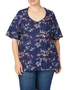Beme Elbow Sleeve Lace Trimmed Print Top, hi-res