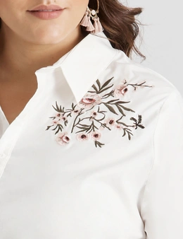 Beme Long Sleeve Floral Embroidered Shirt