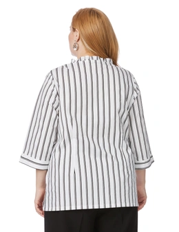 Beme 3/4 Sleeve Stripe Ruffle Shirt