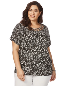 Beme Cap Sleeve Round Cut Out Animal Top