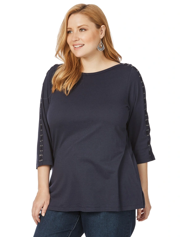 Beme 3/4 Sleeve Lace Up Top, hi-res image number null