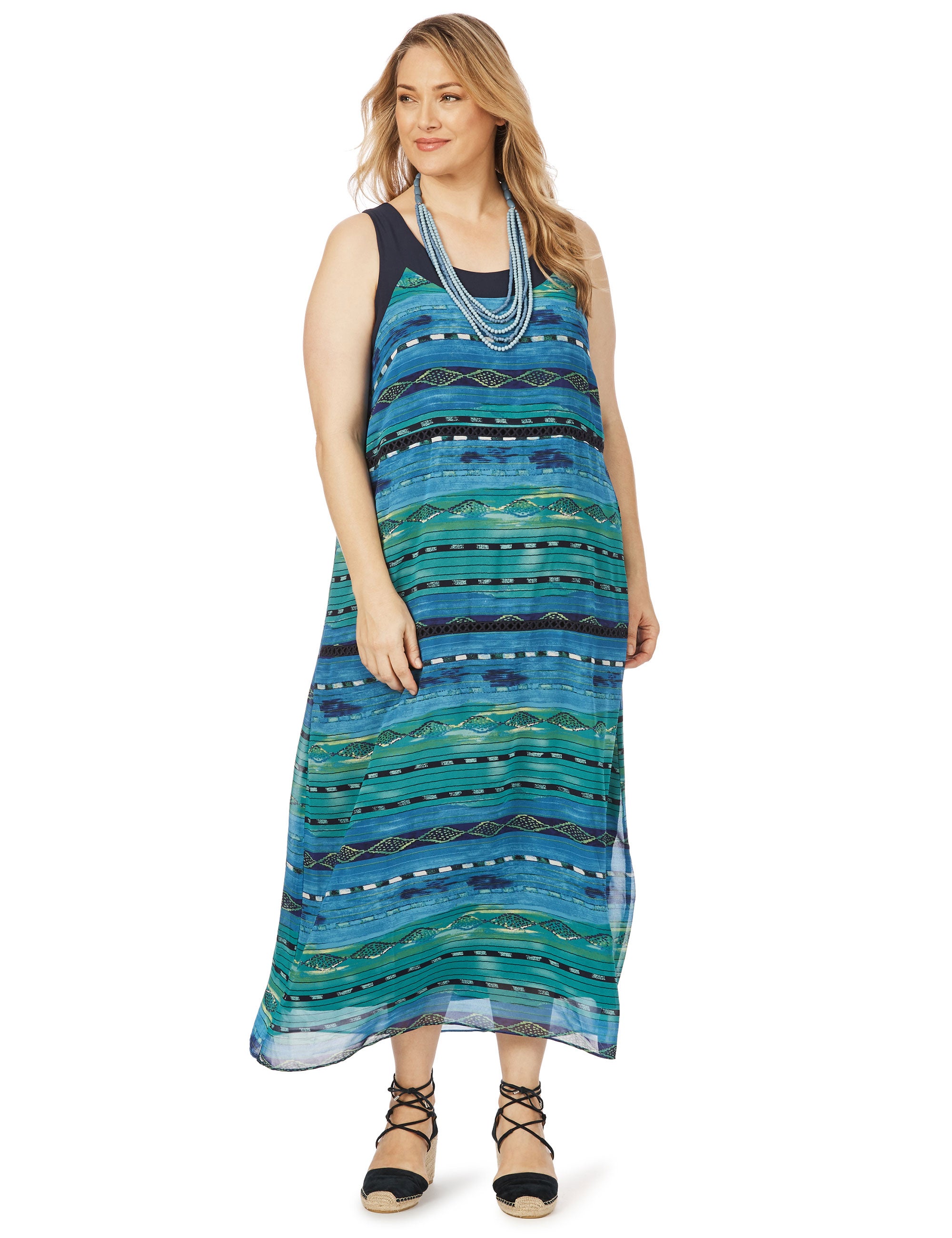 Beme Sleeveless Aztec Stripe Maxi Dress | Crossroads