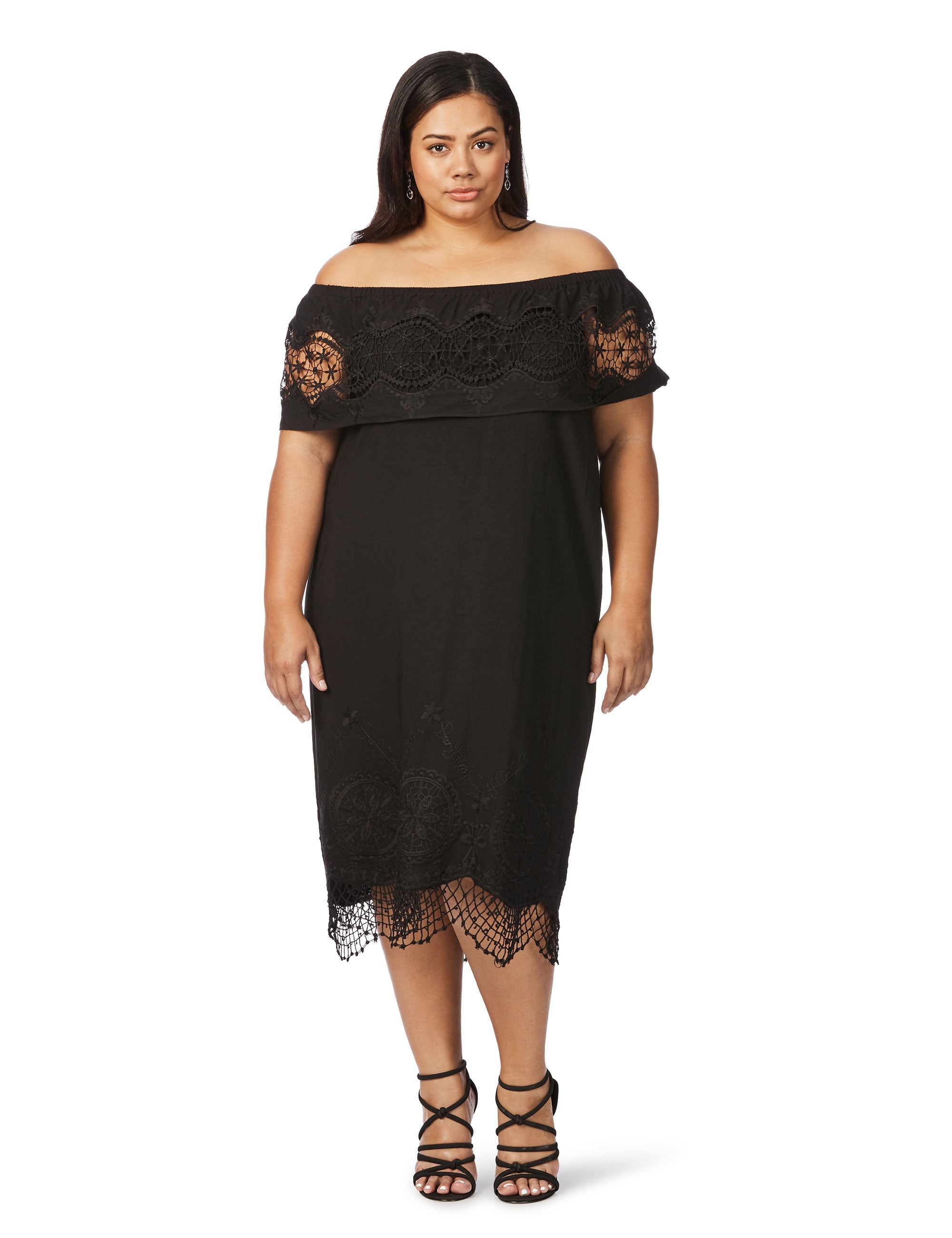 Beme Off Shoulder Lace Insert Midi Dress | Beme