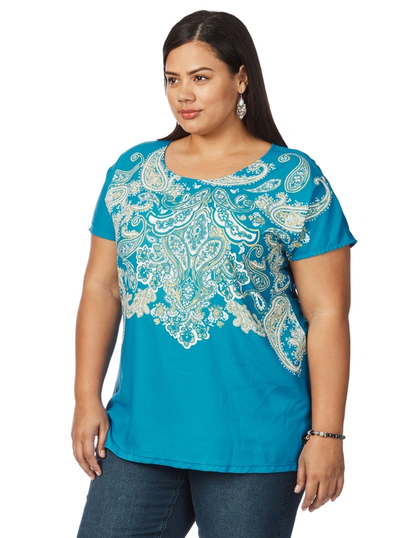 Beme Cap Sleeve Paisley Neck Top, hi-res image number null