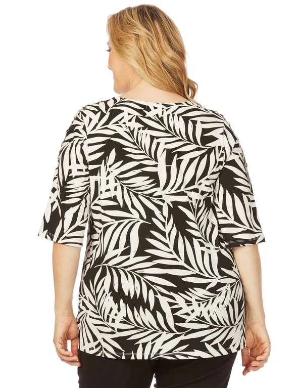 Beme Elbow Button Sleeve Mono Print Top, hi-res image number null
