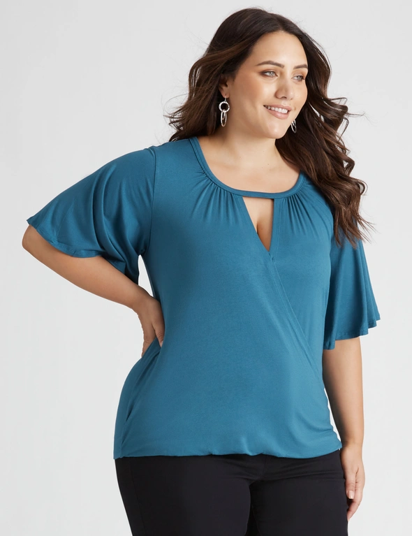 Beme Elbow Sleeve Drape Front Top, hi-res image number null