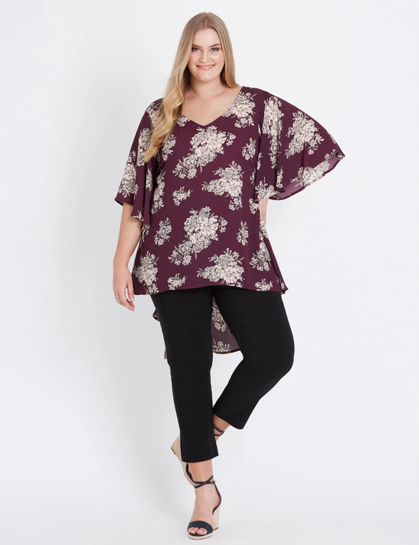 Beme Elbow Sleeve Floral High Low Top, hi-res image number null