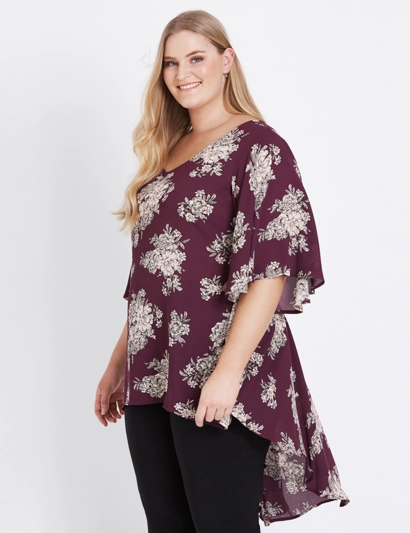 Beme Elbow Sleeve Floral High Low Top, hi-res image number null
