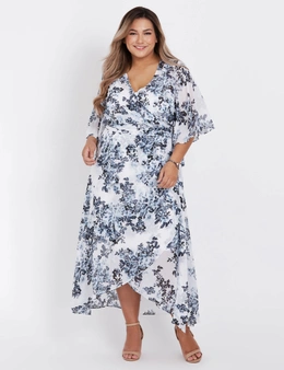 Beme Elbow Sleeve Wrap Floral Maxi Dress