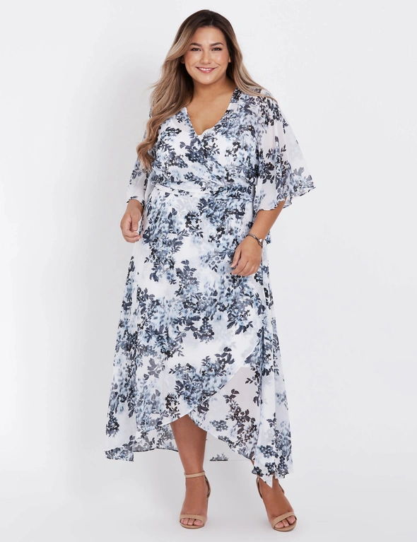 Beme Elbow Sleeve Wrap Floral Maxi Dress, hi-res image number null