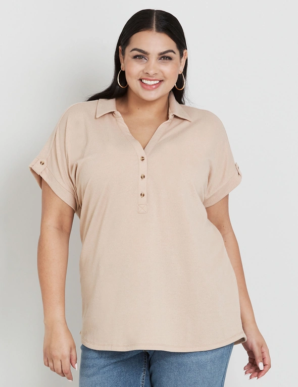 Beme Short Sleeve Shirt Style Textured Top, hi-res image number null