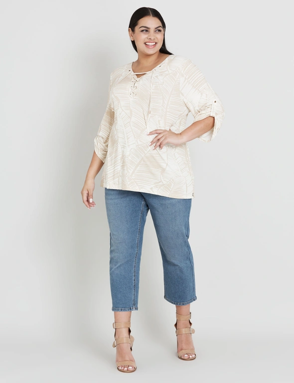Beme Elbow Sleeve Lace Up Shirt Style Top, hi-res image number null